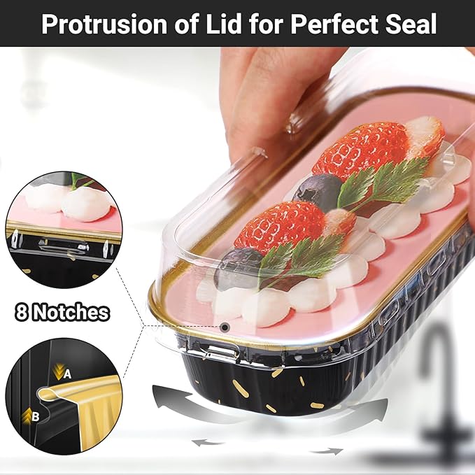 EUSOAR Mini Cake Pans with Lids, 25pcs 6.8oz 6.5"x2.5"x1.2" Aluminum Foil Mini Loaf Cake Baking Cups Pan with Lids，Disposable Creme Brulee Ramekins Baking Cups Containers, Dessert Cheesecake Pan Cups