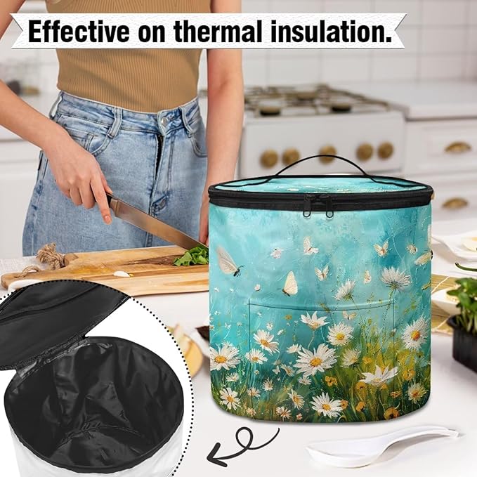 Butterfly Daisy Electric Pressure Cooker Insulation Bag Smooth Flat Surface Pressure Cooker Storage Bag with Handle and Pockets