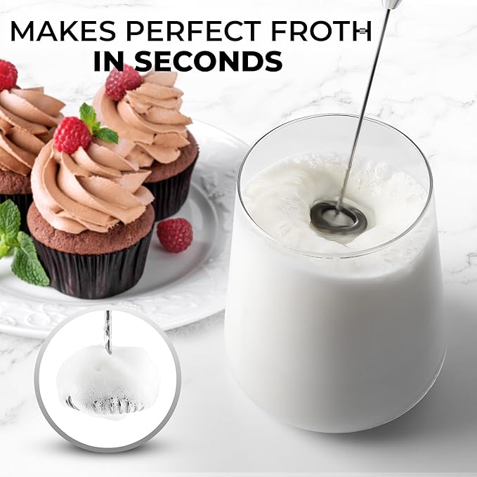 Zulay Powerful Milk Frother Handheld Foam Maker for Lattes - Whisk Drink Mixer for Coffee, Mini Foamer for Cappuccino, Frappe, Matcha, Hot Chocolate by Milk Boss (Metallic Blue)