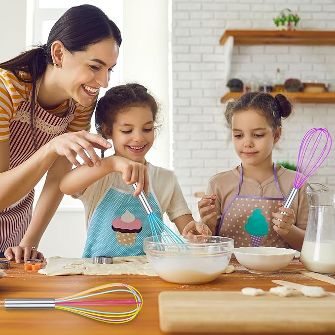Domensi 16 Pcs 12 Inch Whisks Bulk for Cooking Silicone Whisks Non Scratch Stainless Steel Hand Coated Metal Heat Resistant Egg Beaters for Classroom Cook Party Favor Gift Supplies