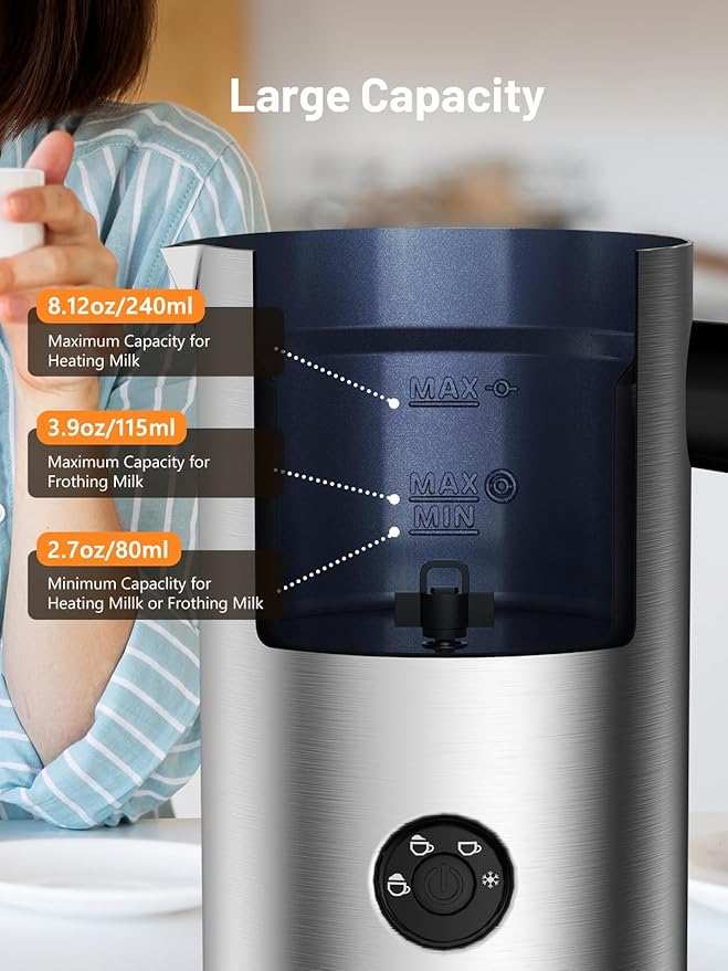 Keenstar Electric Milk Frother, Automatic 4-in-1 Milk Steamer Warm or Cold Foam Maker for Latte, Cappuccino, Stainless Steel Milk Warmer with Temperature Controls
