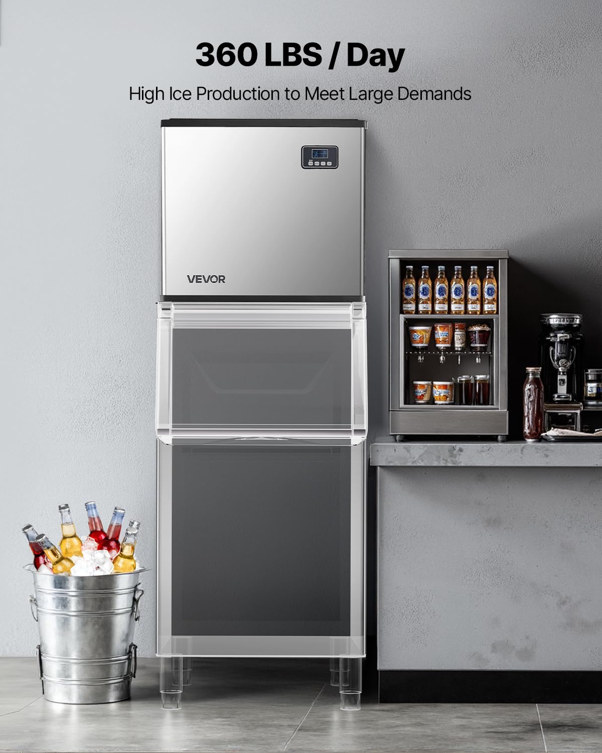 VEVOR Commercial Ice Maker Machine - Head, 360 Lbs/Day Stainless Steel Ice Machine with Self-Cleaning, Scheduled Ice-Making, Adjustable Thickness, Ideal for Restaurant Bar Cafe Hotel - Head Only