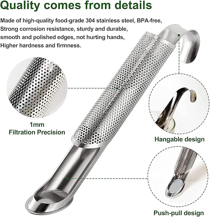2 Pcs Stainless Steel Tea Diffuser, Stainless Steel Tea Strainers for Loose Tea with Hanging Hook Handle，Stainless Steel Long Handle Tea Steeper Diffuser for Leaf Tea, Coffee, Spices, Seasonings