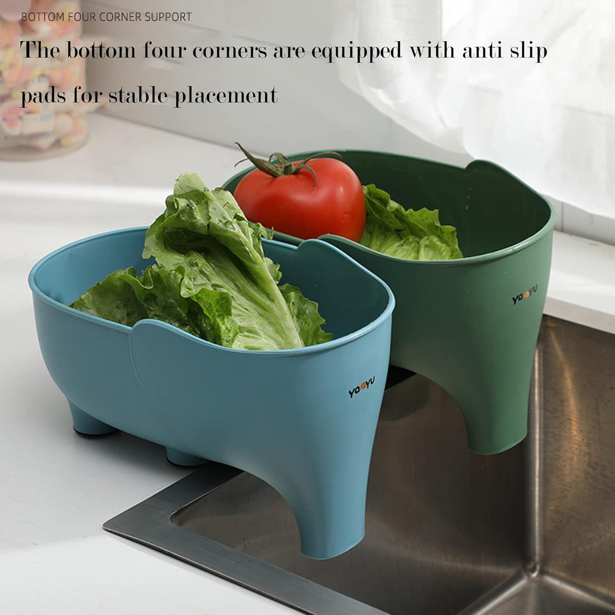 Vegetable Washing Basket with Elephant Drainage for Fruits, Pasta, Noodles - Kitchen (Gray)
