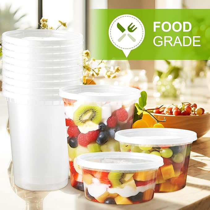 NEEBAKE 60 Set Deli-Containers-with-Lids: [8oz 16oz] Food-Storage-Containers Combo Pack, Airtight Plastic-Storage-Containers-with-Lids, Microwaveable & Freezer Safe To-Go-Containers