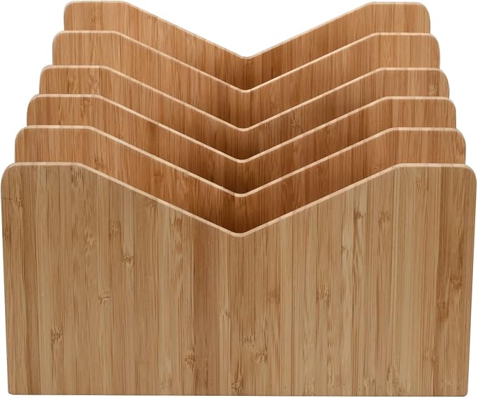 MobileVision Bamboo Paper Holder and Label Organizer Dividers for Office Organization and Storage, 5 wide dividers for Books, Binders, Files, Boxed Labels and more