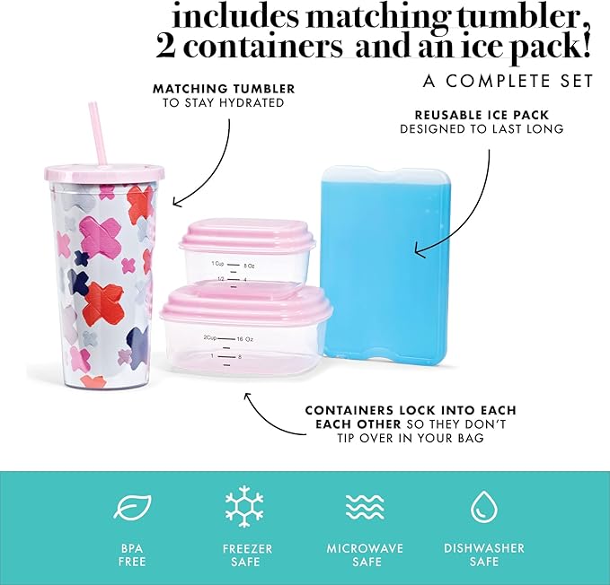 Fit & Fresh Lunch Bag For Women, Insulated Womens Lunch Bag For Work, Leakproof & Stain-Resistant Large Lunch Box For Women With Containers, Tumbler and Ice Pack, Zipper Closure Wichita Bag X Spot
