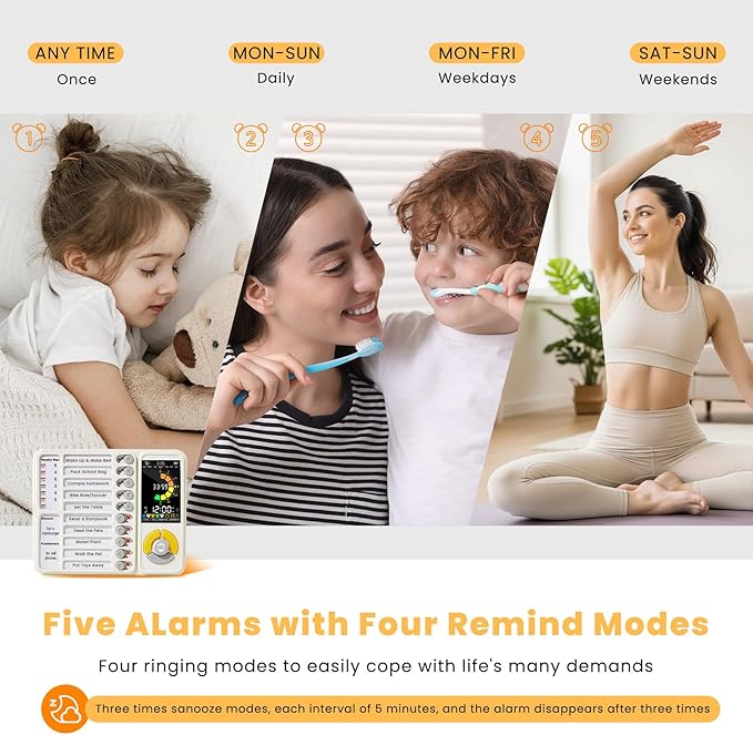 5 IN 1 Visual Timer for Kids/Adults with Chore Chart, ADHD Tools 12/24H Silent Task Timer and Pomodoro Timer, ADHD & Autism Sensory Products, Visual Schedule for Kids Back to School Supplies Off-white