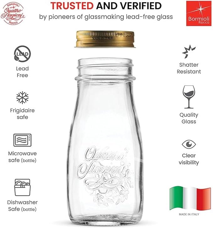 Bormioli Rocco Quattro Stagioni 13.5 Oz. Bottles (Set of 12) - Vacuum‑Seal Glass Canning & Beverage Bottles with Twist‑Top Lid - Clear Lead‑Free Glass for Jams, Sauces, Drinks & Gifts - Made in Italy