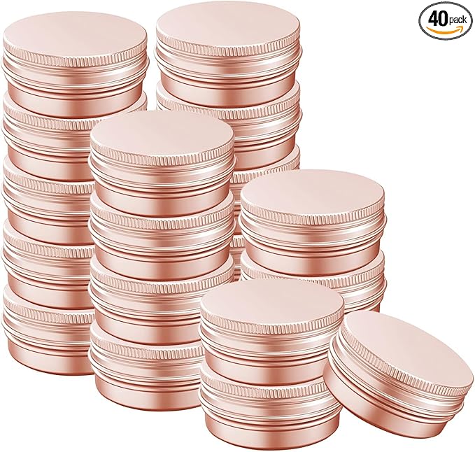 1 Ounce Aluminum Tin Jar with Screw Cap 30mL Tin Cans Refillable Containers for Cosmetic, Lip Balm, Cream, Lotion, Balms, Spices, Salve, Rose Gold 40 Pcs