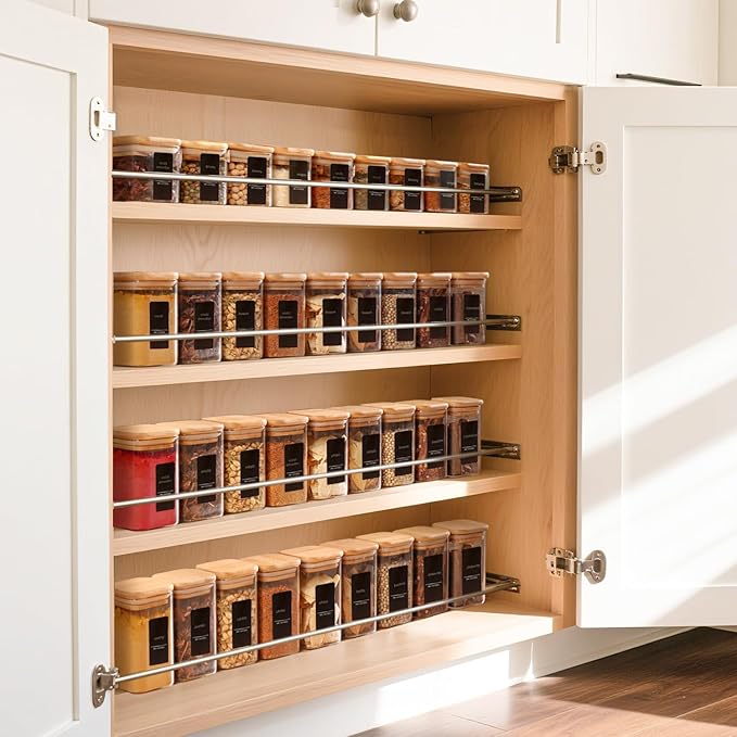 ComSaf 12Pcs Spice Jars with Labels, Glass Jar with Bamboo Lid, 4oz Airtight Square Spice Containers with Black Lables, Empty Seasoning Jars for Spice, Salt, Pepper, Sugar