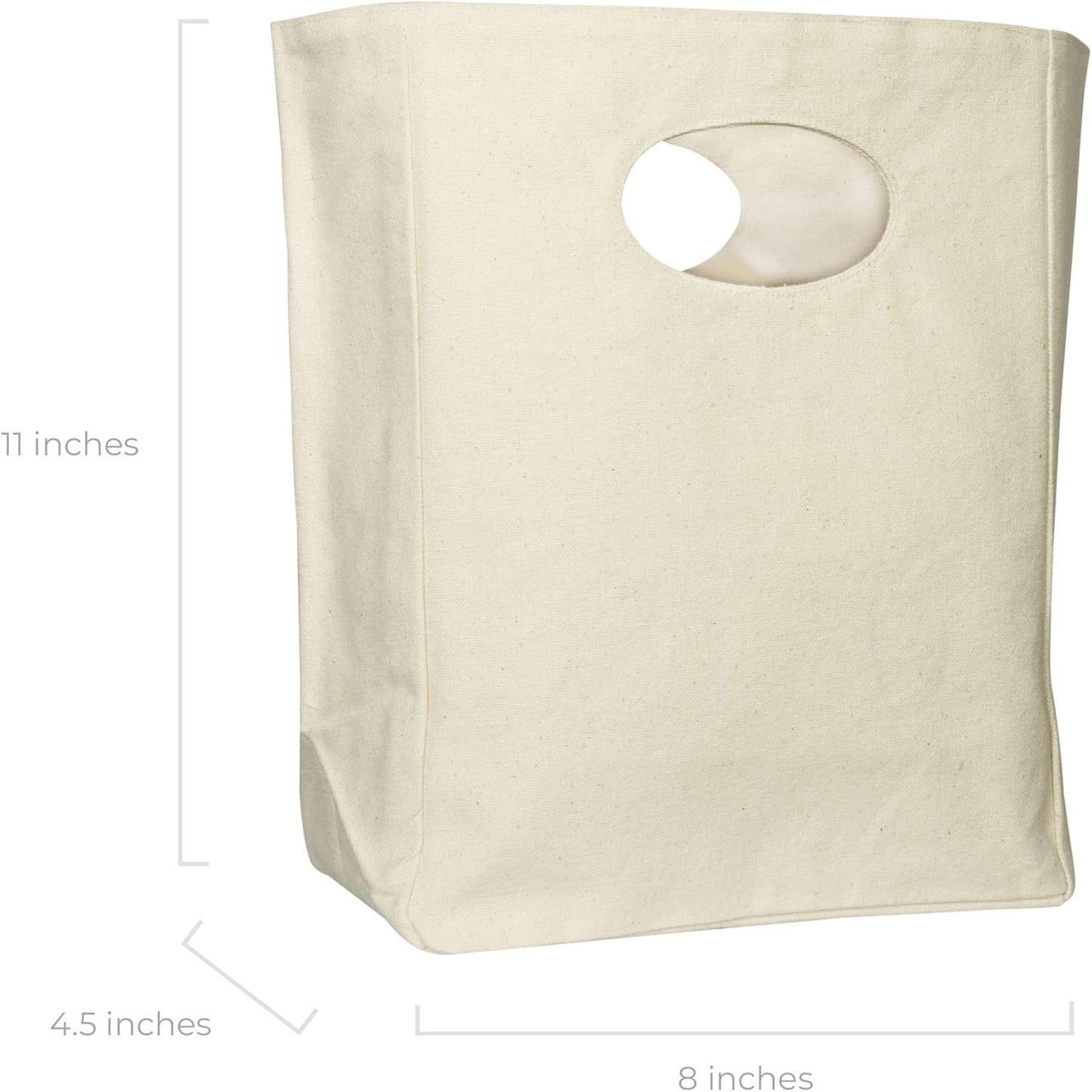 Organic Cotton Canvas Lunch Bag - Eco Friendly & Machine Washable | Perfect for Men, Women & Kids - Easy to Clean Water Resistant (White with Black Print - 2 Pack)