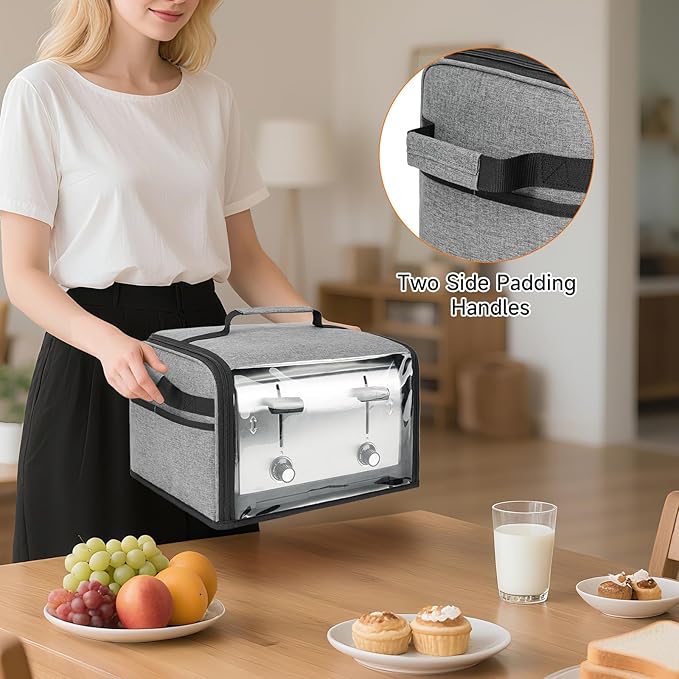 Toaster Cover 4 Slice with Aluminum Foil Lining and Base Compatible with Cuisinart/BELLA/Black and Decker,Cover Only,Grey