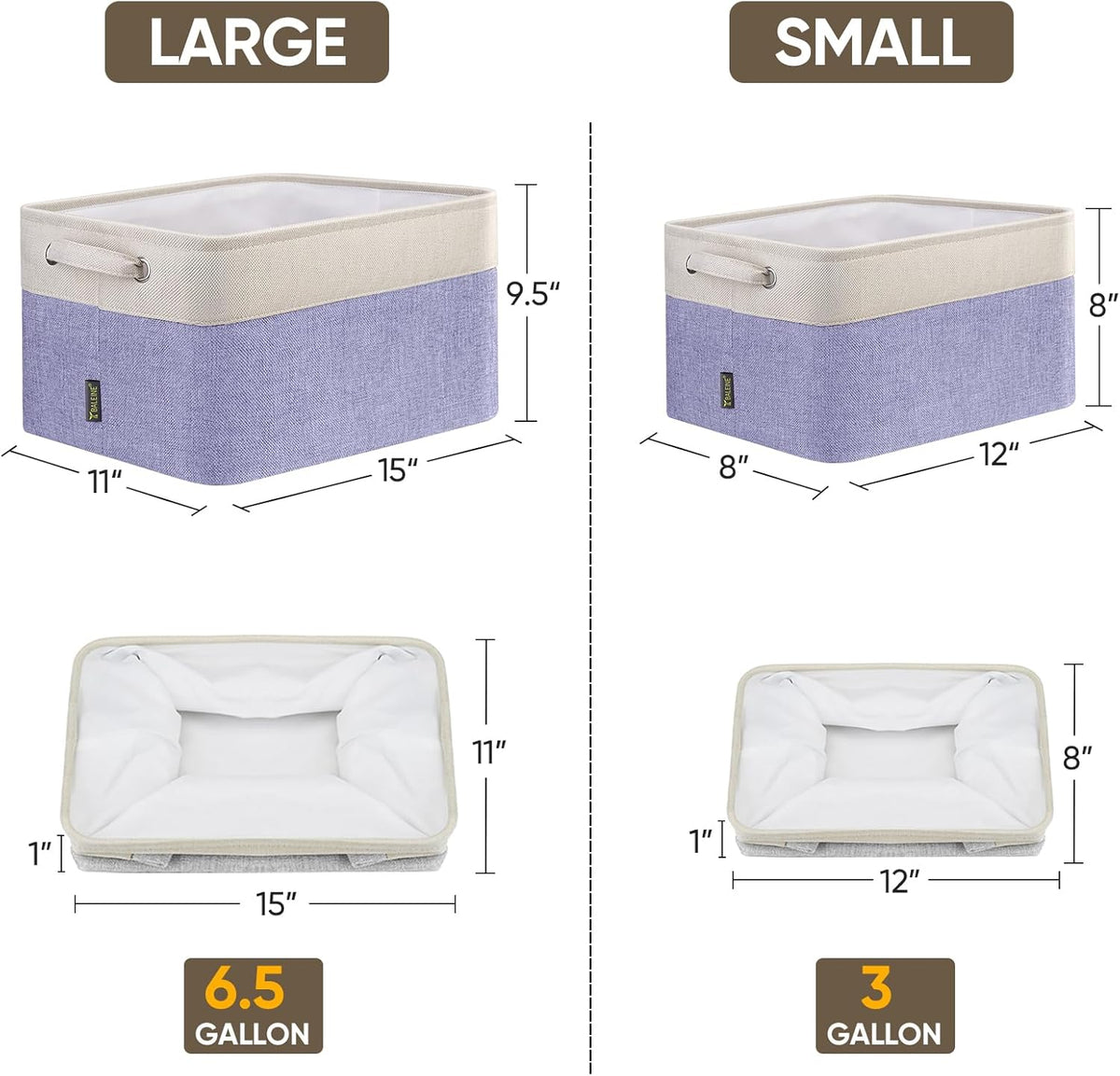 BALEINE 3 Pack Fabric Storage Bins for Shelves, Linen Storage Baskets for Organizing, Decorative Closet Bins for Clothes, Home (Lavender, 12"x8"x8")