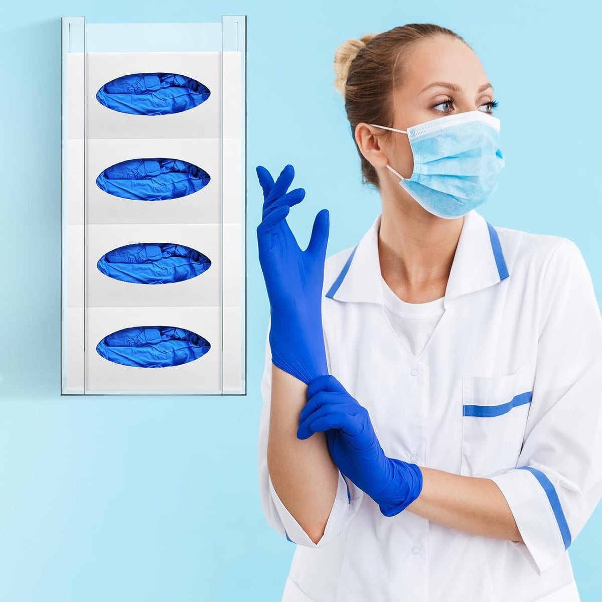 Weysat Wall Mounted Acrylic Glove Box Holder Double Dispenser Floating Glove Box Organizer Storage Rack for 4 Boxes for Kitchen Cleaning Closet Lab Exam Office (21.1 h x 10.2 W x 3.5 D)