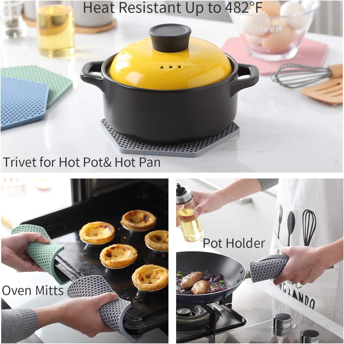 4 Packed Silicone Trivet Mats - DIY Different Size Dish Drying Mat, Hot Pot Holder for Pots & Pans, Non-Slip & Heat Resistant Kitchen Hot Pads for Countertops & Table,Teal