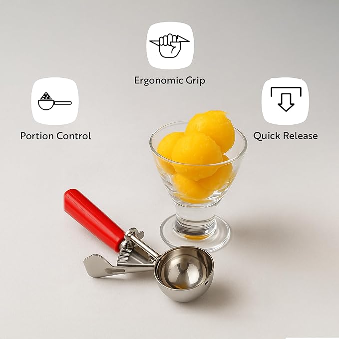 Restaurantware 2.75 Ounce Portion Scoop, 1 Trigger Release Stainless Steel Cookie Scoop - With Blue Handle, Stainless Steel Disher, For Portion Control, Cookie Dough, Cupcake Batter, Or Ice Cream