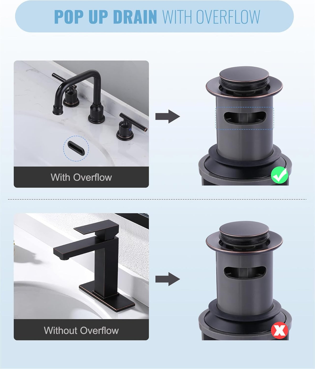 ALEASHA Bathroom Sink Drain with Overflow Vessel Sink Stopper,Pop Up Drain for Bathroom Sink Pop Up Drain Stopper for Hair Catcher,Oil Rubbed Bronze