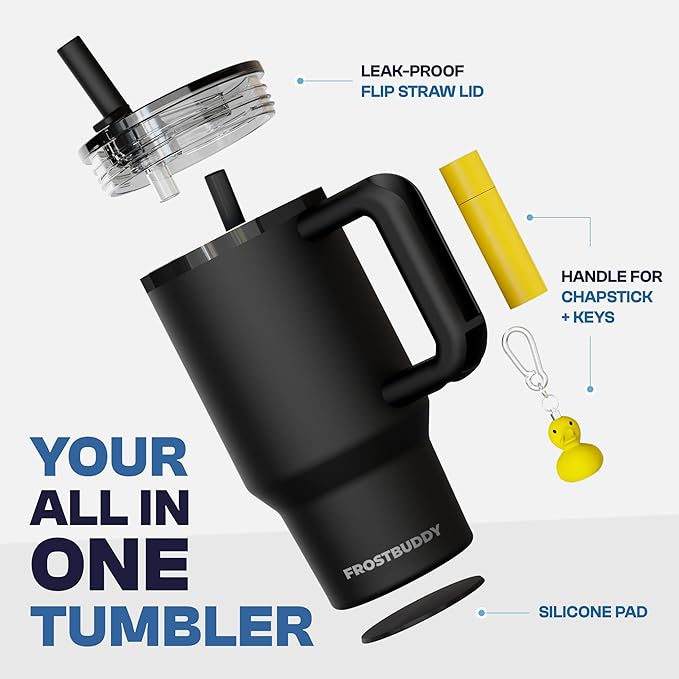 Frost Buddy Thicc Buddy - 16 oz Stainless Steel Vacuum Insulated Tumbler with Lid and Straw for Water - Travel Mug Cupholder Friendly - Gifts for Women Men Him Her (Navy)