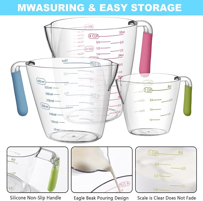 AIKEXIN 20-Piece Measuring Cups and Spoons Set, Nesting Stainless Steel Measuring Cups Spoons with Plastic Measuring Cup for Dry and Liquid Ingredients, Kitchen Cooking & Baking Gadgets