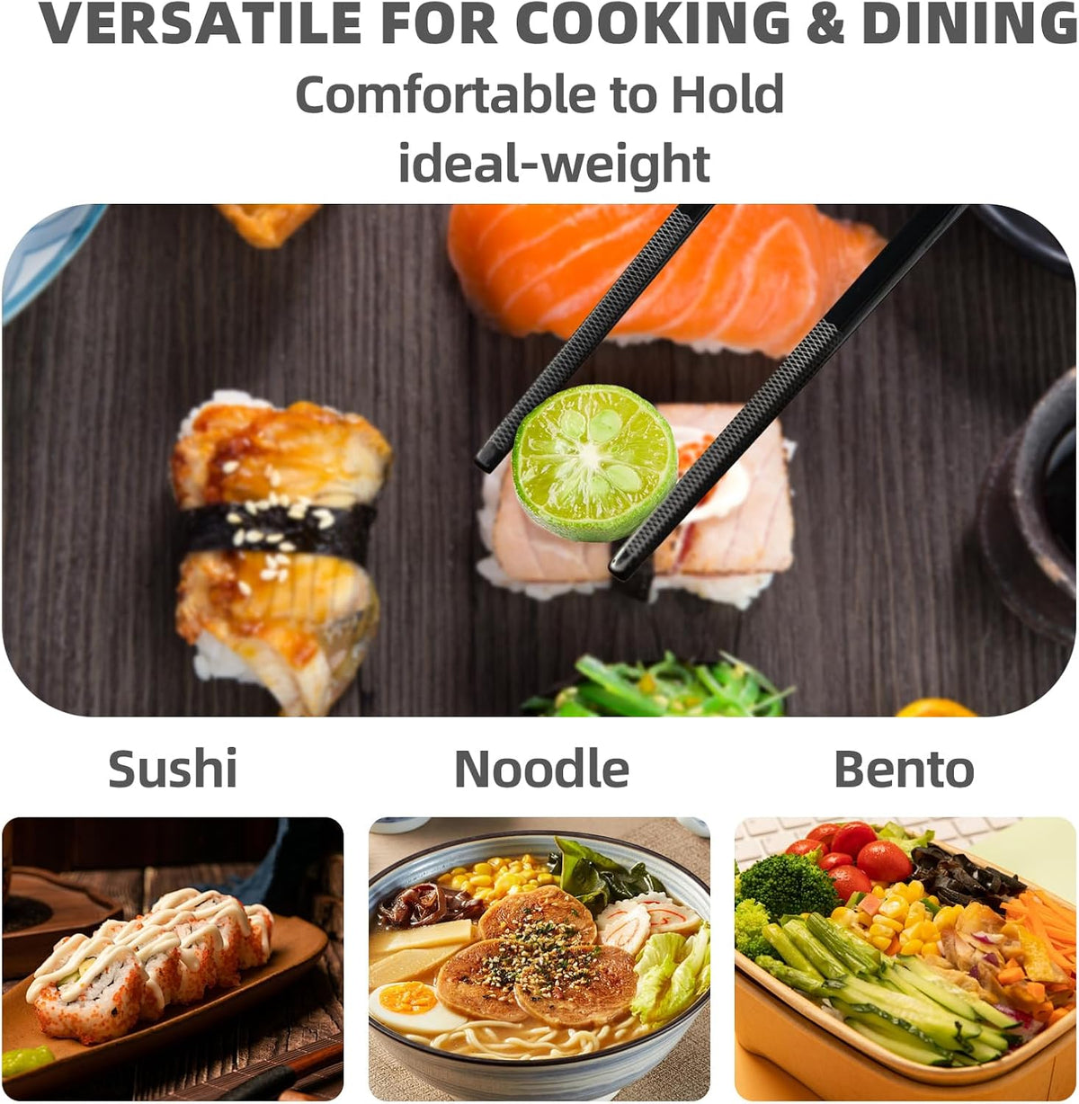 Reusable Metal Chopstick, Laser-Engraved Non-Slip Grip, Dishwasher Safe, Japanese & Korean Style, 2 Pairs Stainless Steel Chopsticks Gift Set for Cooking, Dining & Travel (9")