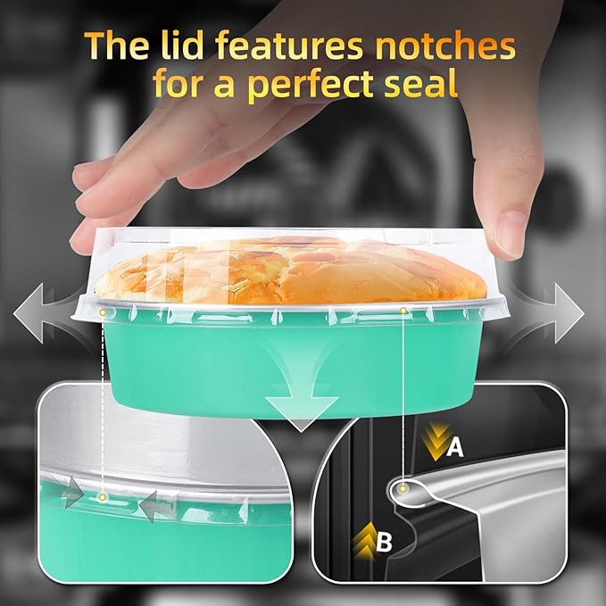 Beasea Mini Pie Pans with Lids, 120 Pack 4 Inch 8oz Disposable Mini Cake Pans Creme Brulee Aluminum Foil Pie Tart Ramekins Tins Elegant Blue Small Individual Round Containers Oven Safe for Baking
