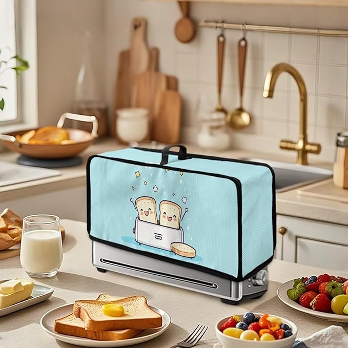 Cute Bread Man Toaster Cover 2 Slice, Machine Washable 2 Slice Slim Toaster Cover Protective Dust Covers for Kitchen Appliances, Heat-Resistant Furniture Protectors