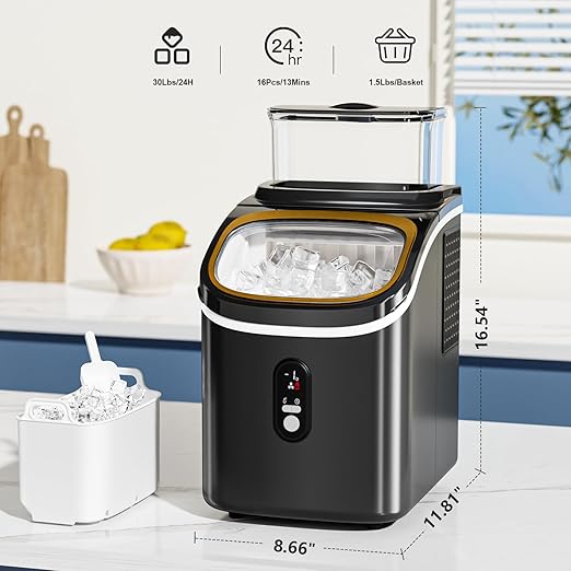 Ice Cube Maker Antarctic Star Countertop Ice Machine, 2 Ways to Add Water, 30Lbs/24H, 16Pcs/13Mins, Self-Cleaning, Ice Scoop&Ice Basket, for Kitchen/Office/Bar (Black)