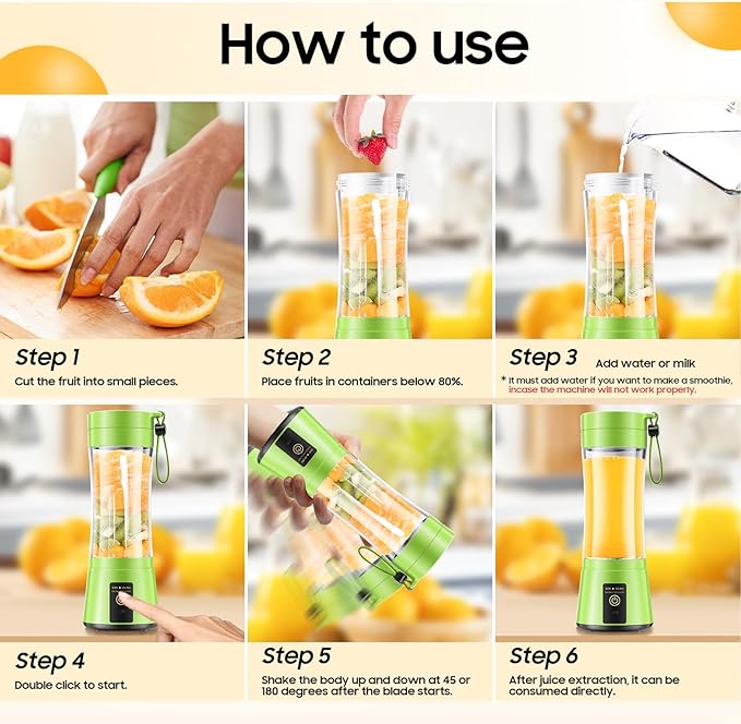 Cordless Personal Size Portable Blender - 380Ml Blender Smoothies and Shakes, BPA Free Traveling Juice Cup with Powerful Blending, Freshly Squeezed in Sports/Travel/Home, Mother's Day