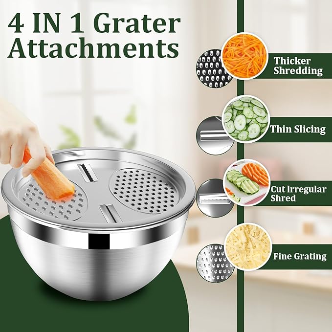 Nicdiet Mixing Bowls with Lids Set, 16PCS Stainless Steel Mixing Bowls,Nesting Storage Bowls for Kitchen with Mixing Bowl, Colander, Strainer & Grater, Metal Salad Bowl for Kitchen Gadgets, Black