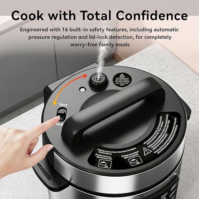 Carori 8 Qt Electric Pressure Cooker, 9-in-1 Multi-Cooker 1000W with IMD Touchscreen, Non-Stick Inner Pot, For Pressure/Slow/Rice Cooking, Steaming, Sauté & Keep Warm, Silver