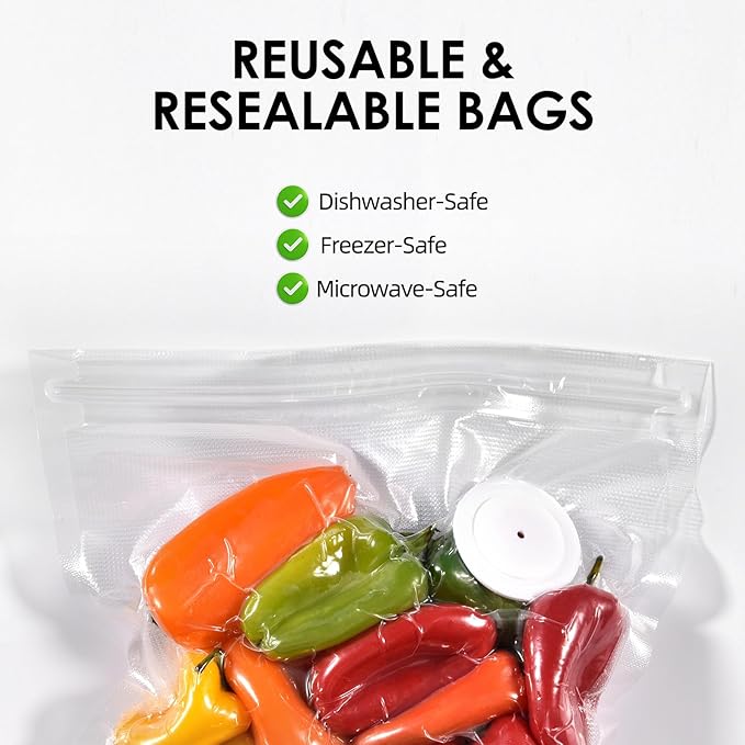 Vacuum Sealer Bags, Double Zipper Seal BPA Free Microwaveable Vacuum Storage Bag for Food