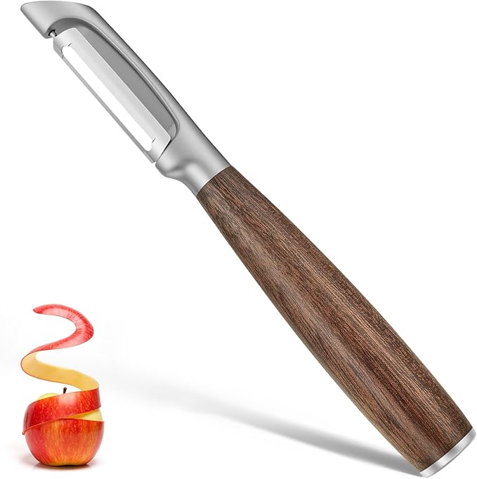 JUSEEPO Premium Vegetable Peeler, I Type Swivel 304 Stainless Steel Blade Comfortable Solid Wood Handle, Practical Gift for Restaurant Baking Chef Woman for Veggie, Fruit, Potato(Hard Maple)