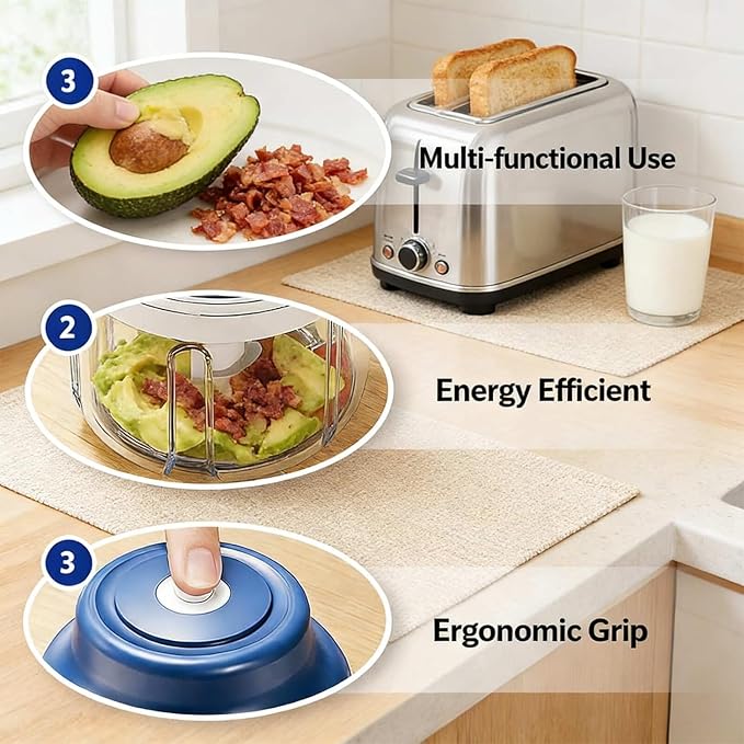 Electric Garlic Chopper Mini, Upgraded Rechargeable Veggie Chopper With Storage and Cover, One-Touch Food Processor with 4 Stainless Steel Blades for Onion Meat Chili Ginger (Blue, 250ml)