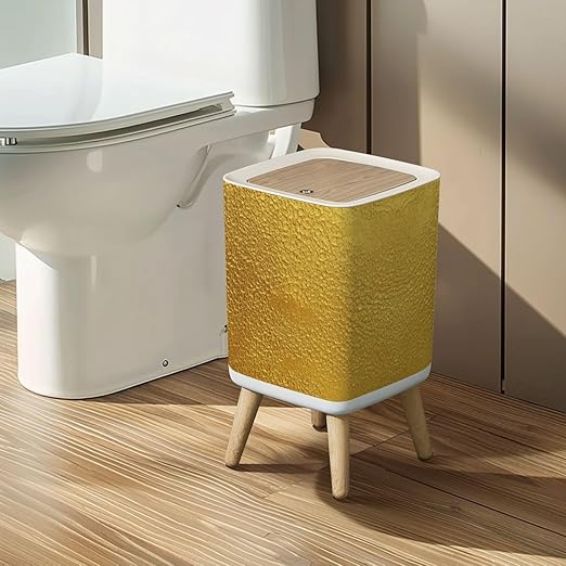 Small Trash Can with Lid Gold texture for cover cards flyers poster Bronze paint Stone backdrop Wastebasket with Press Cover Dog Proof Garbage Can Waste Bin for Kitchen Bathroom Nursery 2.6 Gallon