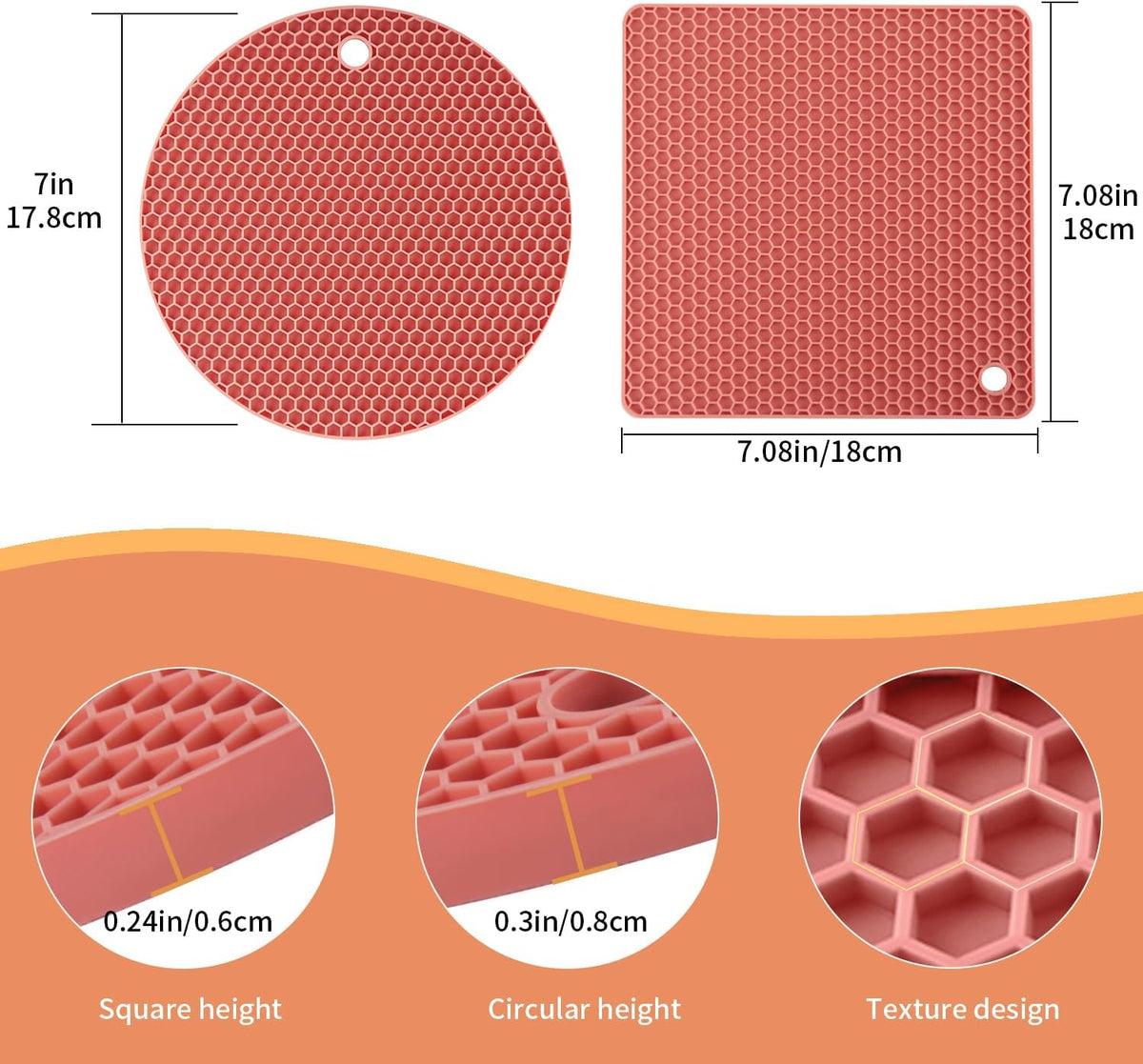 4 Pack Trivets for Hot Dishes, Silicone Pot Holders Hot Pads for Kitchen, Silicone Trivets for Hot Pots and Pans, Hot Plates to Protect Table Quartz Countertops Heat Resistance to 450°F, Nordic Orange