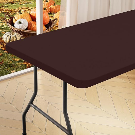 homing Rectangle Table Cloth Cover, Waterproof Polyester Elastic Fitted Tablecloth, Fits for 8 Foot Folding Tables, Washable Table Protector for Fall, Thanksgiving, Harvest Party (Coffee, 30" x 96")