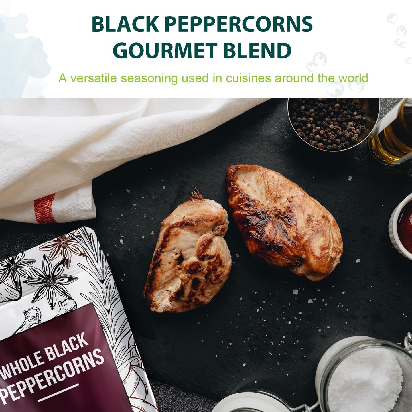 Soeos Whole Black Peppercorns 12oz + Himalayan Pink Salt 2lb, Salt and Pepper for Grinders, Black Peppercorn Refil, Pink Himalayan Sea Salt, 2 Piece Set