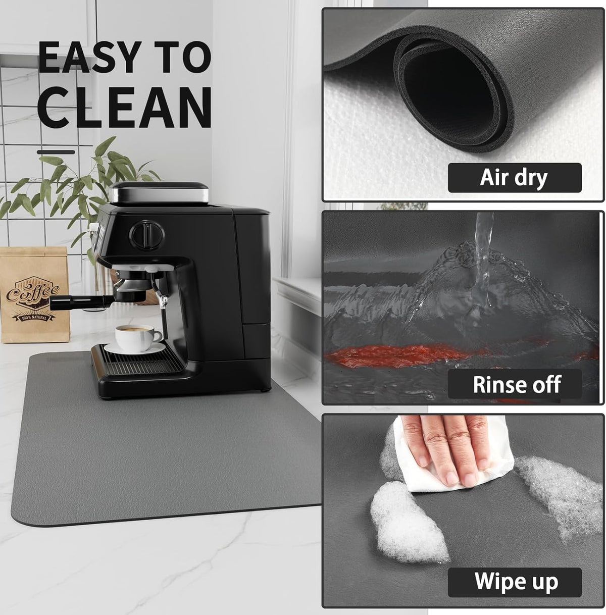 Coffee Mat - Absorbent Hide Stain Rubber Backed Dish Drying Mat for Kitchen Counter - Bar Mats for Countertops Accessories Fit Under Coffee Maker Espresso Machine