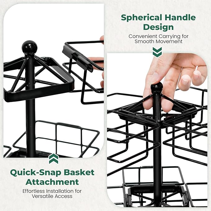 EsLuker.ly Tea Bag Holder Organizer for Counter 3 Tier Metal Teabag Storage Rack, Spinning Carousel Packet Display Stand, Tea Organizer Station with Easy Access for Kitchen Office, Black
