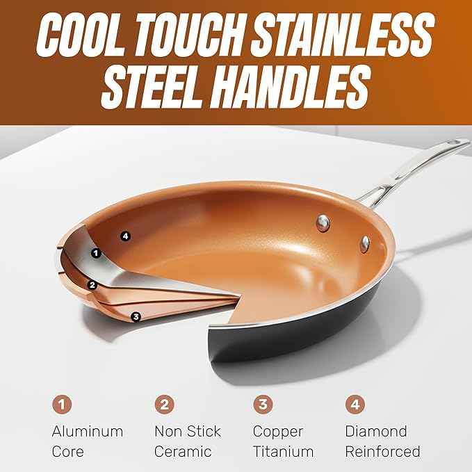 Gotham Steel True 20 Pc Ceramic Cookware Set Nonstick, Ceramic Pots and Pans Set Non Stick with Deep Square Pan Set & Bakeware Set, Non Toxic PFOA PFOS Free, Oven & Dishwasher Safe, No Cheater Pieces