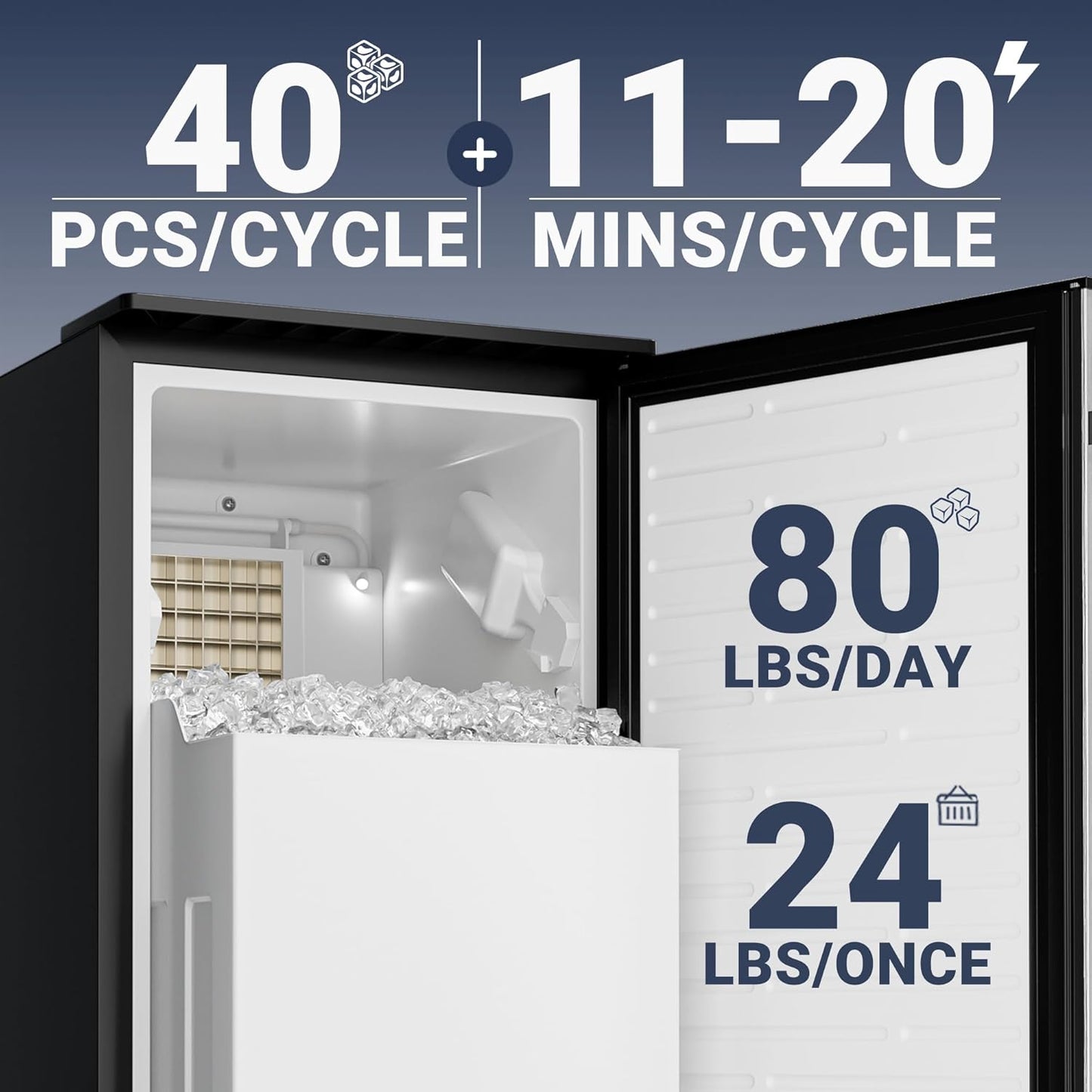 Commercial Under Counter Ice Maker Machine with Drain Pump, 80Lbs/Day with 24lbs Storage, Auto-Cleaning, 24H Timer, Built-in Freestanding Ice Maker for Home/Commercial & Home Use. (Steel)