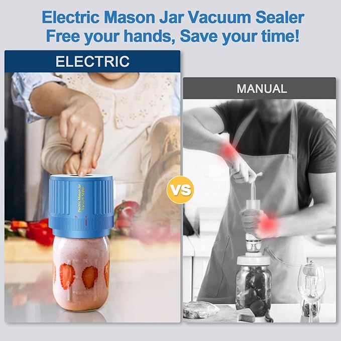 LOVE MOMENT Electric Mason Jar Vacuum Sealer Kit for Wide Mouth and Regular Mouth Mason Jar - Blue