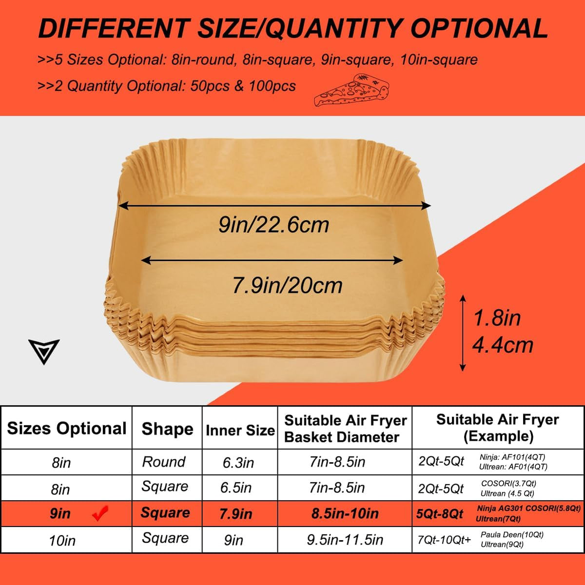 BYKITCHEN Air Fryer Sheet Liners for Ninja AG301 Grill, Cosori, Gourmia Airfryer, Set of 200, 9 Inch Air Fryer Parchment Paper Filters for 5 to 8 Qt Basket, Ninja Foodi Grill Accessories