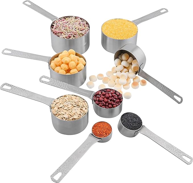 Smithcraft Measuring Cups, 8 Piece Dry Measuring Cup Set, 18/8 Stainless Steel Measuring Cups for Baking, Metal Kitchen Measure Cups with 1/16, 1/8, 1/4, 2/3 and 3/4 Cup Measuring Cup, Cooking Gadgets