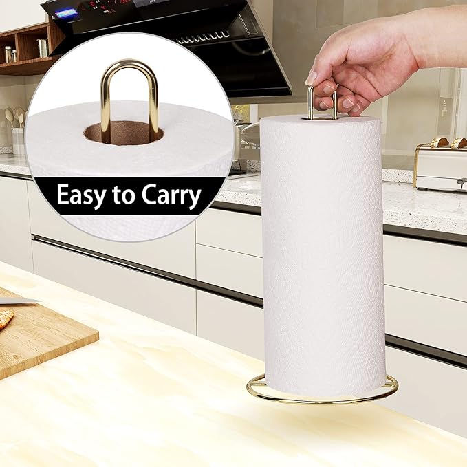 Gold Paper Towel Holder Countertop, OBODING, Kitchen Paper Towel Stand Holder for Kitchen Organization and Storage, Paper Towel Holders for Standard and Large Size Rolls (Gold)