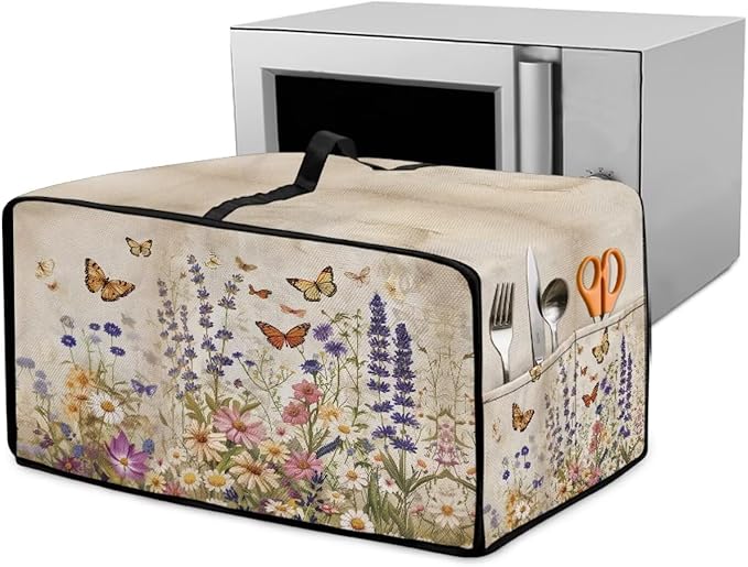 Toaster Oven Cover Washable Small Kitchen Appliance Dust Cover with Pockets, for Air Fryer Toaster Ovens, Microwaves, M, 16.5 x 20.5 x 10 Inches, Retro Floral Butterfly Print