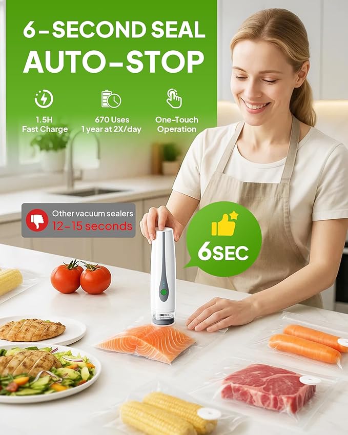 Compact Vacuum Sealer for Food, Handheld Portable Vacuum Sealer Machine for Food Storage, Powerful Seal Meal Saver, 30 Reusable Vacuum Bags, for Kitchen/Travel/Meal Prep, Gifts for Mom, Wife & Chef