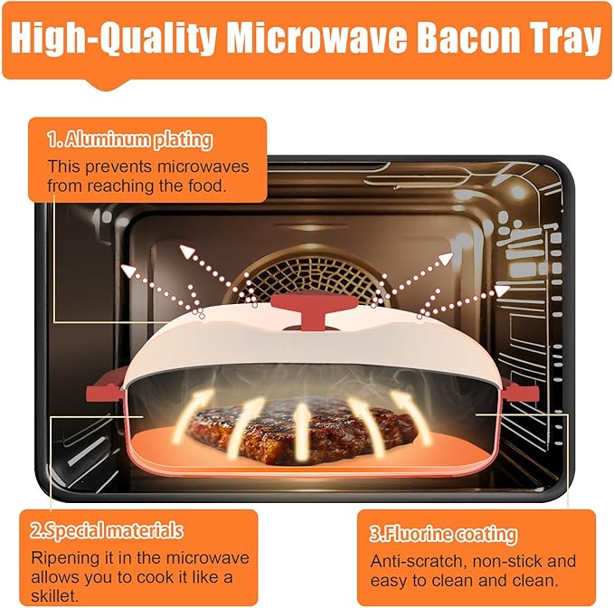 AHJ Microwave Grill Pan with Lid, Microwave Cooker Multi-Use for Grilling, Frying, Browning and Crisping, Microwave Griller & Crisper Pan for Grill Meat, Sandwich, Vegetable, Egg, Potatoes (Red)