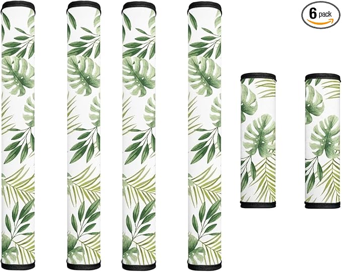 Refrigerator Door Handle Covers Set of 6 Universal Kitchen Appliance Decor Handle Protectors for Fridge, Microwave, Oven, Kitchen Cabinet, Dish Washer, Monstera Leaf Green